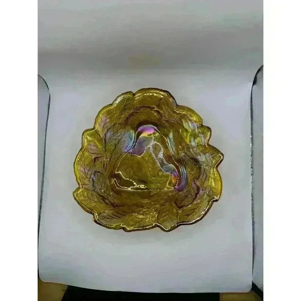 Northwood Carnival Glass Large Strawberry Bowl with Plain Exterior Marigold - Picture 10 of 10
